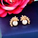 SINLEERY Hot Fashion Gray White Pearl Earrings Stud Antique Silver Color Zircon Leaf Shape Jewelry For Women Girl Es525 SSC