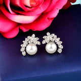 SINLEERY Hot Fashion Gray White Pearl Earrings Stud Antique Silver Color Zircon Leaf Shape Jewelry For Women Girl Es525 SSC