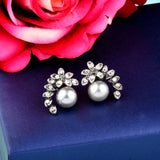 SINLEERY Hot Fashion Gray White Pearl Earrings Stud Antique Silver Color Zircon Leaf Shape Jewelry For Women Girl Es525 SSC