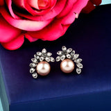 SINLEERY Hot Fashion Gray White Pearl Earrings Stud Antique Silver Color Zircon Leaf Shape Jewelry For Women Girl Es525 SSC