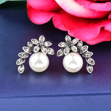 SINLEERY Hot Fashion Gray White Pearl Earrings Stud Antique Silver Color Zircon Leaf Shape Jewelry For Women Girl Es525 SSC