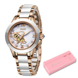 SUNKTA Top Quality Ladies Rhinestone Watch Luxury Rose Gold Black Ceramic Waterproof Watches Woman Classic Series Ladies Watch