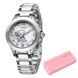 SUNKTA Top Quality Ladies Rhinestone Watch Luxury Rose Gold Black Ceramic Waterproof Watches Woman Classic Series Ladies Watch