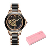 SUNKTA Top Quality Ladies Rhinestone Watch Luxury Rose Gold Black Ceramic Waterproof Watches Woman Classic Series Ladies Watch