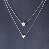 Fashion Jewelry Double Layered Choker Necklace Women Pearl Heart Necklace Pendant On Neck Collier bijoux Femme Clavicle Chain