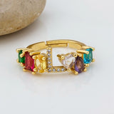 Personalized Adjustable A-Z Initial Ring Bohemian Copper Zircon  Rainbow Letter Rings for Women Girls Party Wedding Jewelry Gift