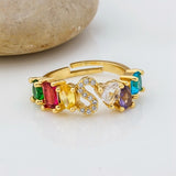 Personalized Adjustable A-Z Initial Ring Bohemian Copper Zircon  Rainbow Letter Rings for Women Girls Party Wedding Jewelry Gift