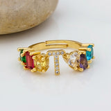 Personalized Adjustable A-Z Initial Ring Bohemian Copper Zircon  Rainbow Letter Rings for Women Girls Party Wedding Jewelry Gift