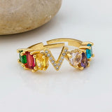 Personalized Adjustable A-Z Initial Ring Bohemian Copper Zircon  Rainbow Letter Rings for Women Girls Party Wedding Jewelry Gift