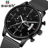 SWISH 2019 Top Brand Luxury Mens Watches Waterproof Stainless Steel Wristwatch Mens Chronograph Casual Quartz Watch