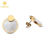FINE4U E071 Trendy Korea Round Circle Coin Earrings Stainless Steel Stud Earrings For Women Statement Jewelry