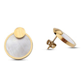 FINE4U E071 Trendy Korea Round Circle Coin Earrings Stainless Steel Stud Earrings For Women Statement Jewelry