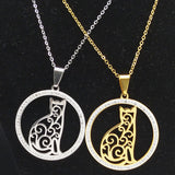 2019 Fashion Cat Stainless Steel Necklaces for Women Round Crystal Silver Color Statement Necklace Jewelry collar gato N18259