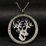 2019 Fashion Cat Stainless Steel Necklaces for Women Round Crystal Silver Color Statement Necklace Jewelry collar gato N18259