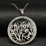 2019 Fashion Cat Stainless Steel Necklaces for Women Round Crystal Silver Color Statement Necklace Jewelry collar gato N18259