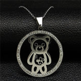 2019 Fashion Cat Stainless Steel Necklaces for Women Round Crystal Silver Color Statement Necklace Jewelry collar gato N18259
