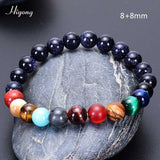 HIYONG Eight Planets Bead Bracelet for Men Women Natural Stone Beaded Bracelet Universe Galaxy Solar System Planets Bracelets