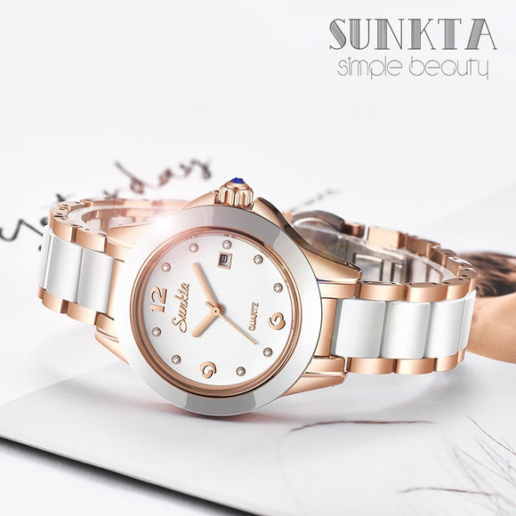 SUNKTA 2019 New Rose Gold Watch Women Quartz Watches Ladies Top Brand Luxury Female Wrist Watch Girl Clock Relogio Feminino+Box