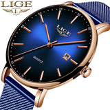 LIGE Fashion Mens Watches Top Brand Luxury Blue Waterproof Watches Ultra Thin Date Simple Casual Quartz Watch Men Sports Clock