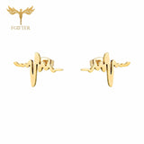 FGifter Hiphop Rock Jesus Stud Earrings Gold Silver Color Small Earring Women Men's Stainless Steel Ear Piercing Jewelry