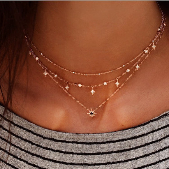 Gold Color Choker Necklace For Women Short Crystal Stars Pendant Chain Necklaces & Pendants Chokers Fashion Jewelry Wholesale