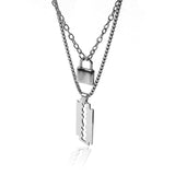 Double layer Stainless Steel Chain necklace Silver Color Square Lock Pendant Necklaces Women Men Shaver Pendant Necklace Jewelry