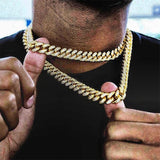 17mm Rhinestone Hip Hop Rock Necklace Men Cuba Big Golden silvery Necklace Stereo Micro Zircon Necklace Clasp Water Wave Chain
