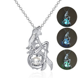 Glowing Mermaid Women Pendant Necklace 3 Colors Luminous Stone Pendant Jewelry Gift For Women Silver Chain Necklace