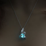 Glowing Mermaid Women Pendant Necklace 3 Colors Luminous Stone Pendant Jewelry Gift For Women Silver Chain Necklace