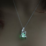 Glowing Mermaid Women Pendant Necklace 3 Colors Luminous Stone Pendant Jewelry Gift For Women Silver Chain Necklace