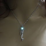 Glowing Mermaid Women Pendant Necklace 3 Colors Luminous Stone Pendant Jewelry Gift For Women Silver Chain Necklace