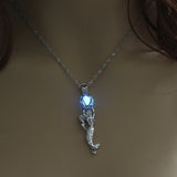 Glowing Mermaid Women Pendant Necklace 3 Colors Luminous Stone Pendant Jewelry Gift For Women Silver Chain Necklace