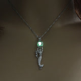 Glowing Mermaid Women Pendant Necklace 3 Colors Luminous Stone Pendant Jewelry Gift For Women Silver Chain Necklace