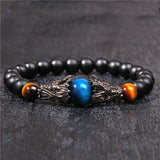 Bracelet Men Vintage Dragon Eye Charm  Tiger Eye Stone Black Stone Bracelet Homme Beaded Alloy Metal Male Pulseira bileklik