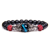 Bracelet Men Vintage Dragon Eye Charm  Tiger Eye Stone Black Stone Bracelet Homme Beaded Alloy Metal Male Pulseira bileklik