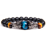 Bracelet Men Vintage Dragon Eye Charm  Tiger Eye Stone Black Stone Bracelet Homme Beaded Alloy Metal Male Pulseira bileklik