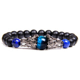 Bracelet Men Vintage Dragon Eye Charm  Tiger Eye Stone Black Stone Bracelet Homme Beaded Alloy Metal Male Pulseira bileklik
