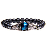 Bracelet Men Vintage Dragon Eye Charm  Tiger Eye Stone Black Stone Bracelet Homme Beaded Alloy Metal Male Pulseira bileklik