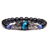 Bracelet Men Vintage Dragon Eye Charm  Tiger Eye Stone Black Stone Bracelet Homme Beaded Alloy Metal Male Pulseira bileklik