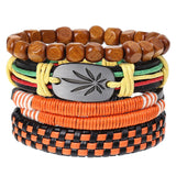 dankaishi 4pcs/set Punk Genuine Leather Alloy PU Hemp Rope Handmade Adjustable Braided Customized Men Jewelry Women Bracelets