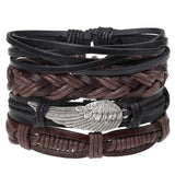 dankaishi 4pcs/set Punk Genuine Leather Alloy PU Hemp Rope Handmade Adjustable Braided Customized Men Jewelry Women Bracelets