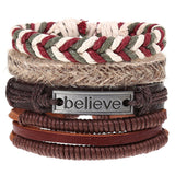 dankaishi 4pcs/set Punk Genuine Leather Alloy PU Hemp Rope Handmade Adjustable Braided Customized Men Jewelry Women Bracelets