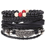dankaishi 4pcs/set Punk Genuine Leather Alloy PU Hemp Rope Handmade Adjustable Braided Customized Men Jewelry Women Bracelets