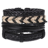 dankaishi 4pcs/set Punk Genuine Leather Alloy PU Hemp Rope Handmade Adjustable Braided Customized Men Jewelry Women Bracelets