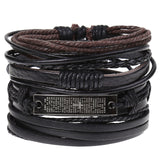 dankaishi 4pcs/set Punk Genuine Leather Alloy PU Hemp Rope Handmade Adjustable Braided Customized Men Jewelry Women Bracelets