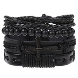 dankaishi 4pcs/set Punk Genuine Leather Alloy PU Hemp Rope Handmade Adjustable Braided Customized Men Jewelry Women Bracelets