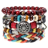 dankaishi 4pcs/set Punk Genuine Leather Alloy PU Hemp Rope Handmade Adjustable Braided Customized Men Jewelry Women Bracelets