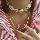 Gold color Choker Necklace for women layered shell star moon Pendant Chain Necklaces & Pendants Bohemian chokers Fashion Jewelry