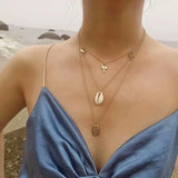 Gold color Choker Necklace for women layered shell star moon Pendant Chain Necklaces & Pendants Bohemian chokers Fashion Jewelry
