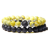 2Pcs/Set Couples Distance Bracelets male Black Lava Stone Beads bracelet female wood beads Charm Bracelets Women Men bracelet